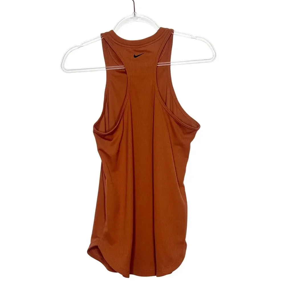 NIKE Dri Fit Studio Ribbed Athletic Tank Top Racerback Burnt Orange Womens Sz M